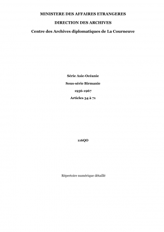 FRMAE 116QO, Asie-Océanie, Birmanie, 1956-1967