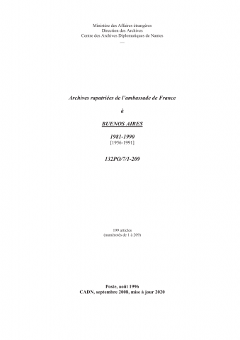 FR MAE 132PO/7, Buenos Aires, ambassade, 1981-1990