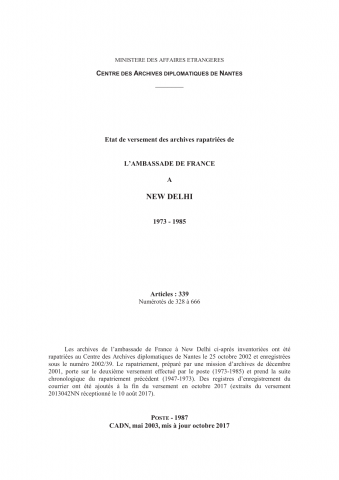 FR MAE 470PO/1, New Delhi, ambassade, 1973-1985