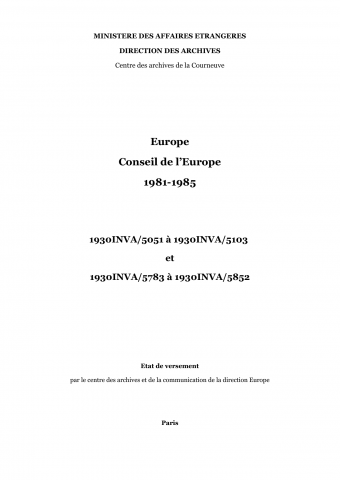 FR MAE 1930INVA, Europe, Conseil de l'Europe, 1981-1985
