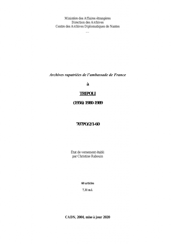 FR MAE 707PO/2/1-60, Tripoli, ambassade, 1980-1989