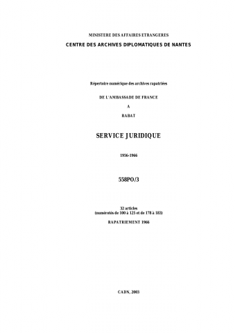 FR MAE 558PO/3, Rabat, ambassade, service juridique, 1956-1966
