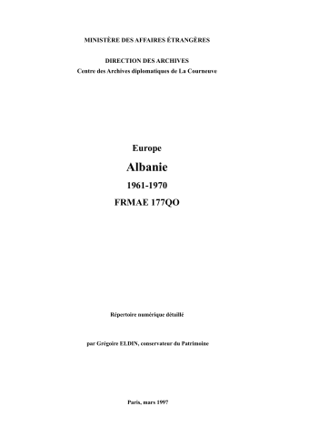 FR MAE 177QO, Europe, Albanie, 1961-1970