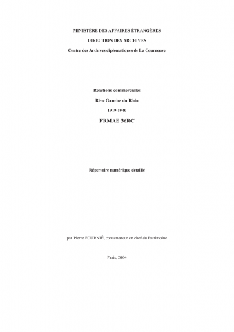 FR MAE 36RC, Relations commerciales, C9 à C12 - Rive gauche du Rhin, 1918-1940