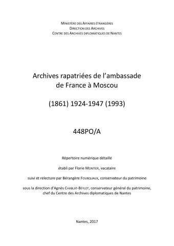 FR MAE 448PO/A, Moscou, ambassade, 1924-1947