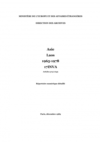 FRMAE 17INVA, Asie-Océanie, Laos, 1965-1978