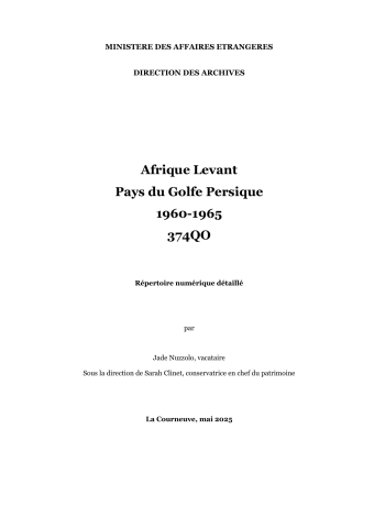 FR MAE 374QO, Afrique Levant (Levant), Pays du Golfe persique, 1960-1965