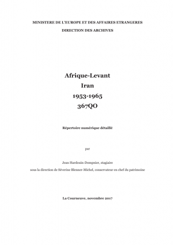 FR MAE 367QO, Afrique-Levant (Levant), Iran, 1953-1965