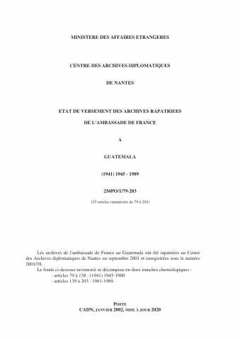 FR MAE 256PO/1/79-203, Guatélama, ambassade, 1945-1989