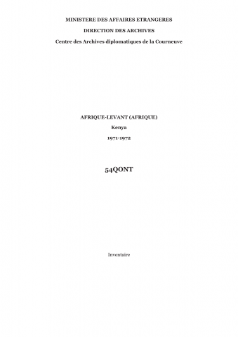 FR MAE 54QONT, Afrique-Levant (Afrique), Kenya, 1971-1972