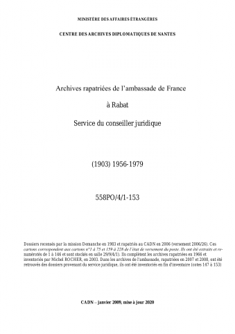 FR MAE 558PO/4, Rabat, ambassade, service juridique, 1956-1979