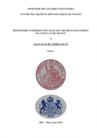 FR MAE 595PO/1, Saint-Jean de Terre-Neuve, consulat, 1857-1948