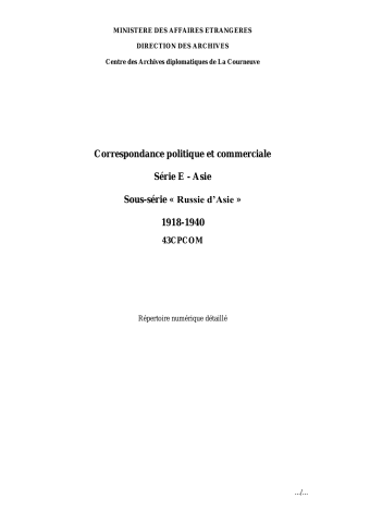 FR MAE 43CPCOM, Asie, Russie d'Asie, 1918-1940