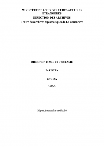 FR MAE 142QO, Asie-Océanie, Pakistan, 1944-1972
