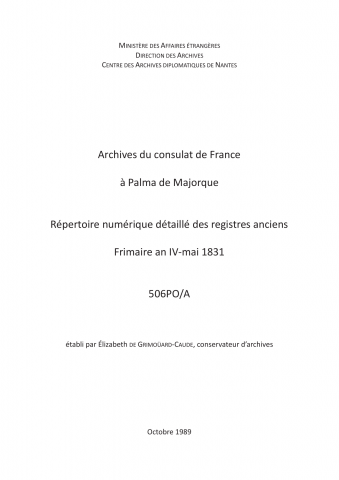 FR MAE 506PO/A, Palma-de-Majorque, consulat, 1795-1831