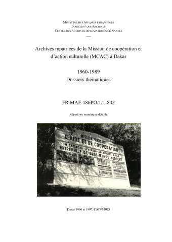 FR MAE 186PO/1/1-842, Dakar, MCAC, 1959-1989