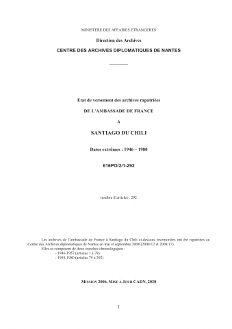 FR MAE 616PO/2, Santiago du Chili, ambassade, 1946-1980