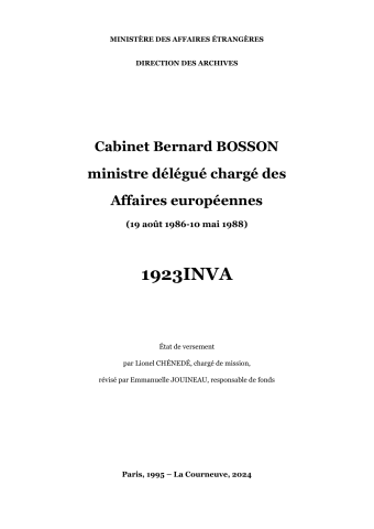 FR MAE 1922INVA, cabinet Affaires europeennes, Bernard BOSSON, 1986-1988