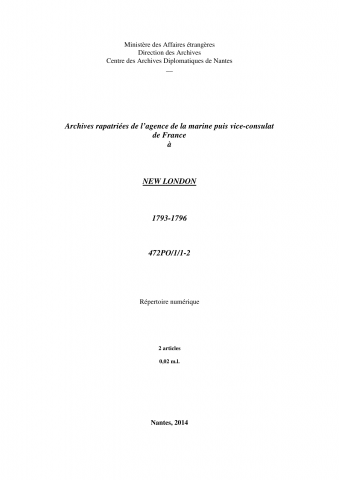 FR MAE 472PO/1, New London, vice-consulat, 1793-1796