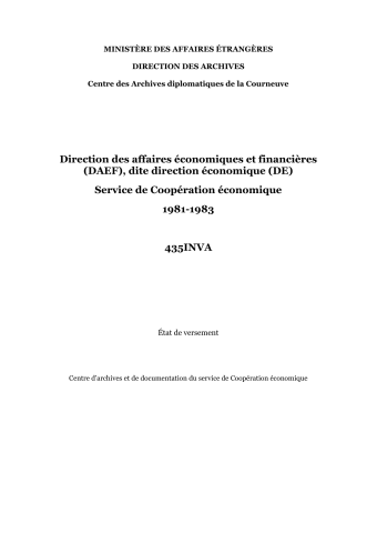 FR MAE 435INVA, Affaires économiques et financières, Coopération économique, 1981-1983
