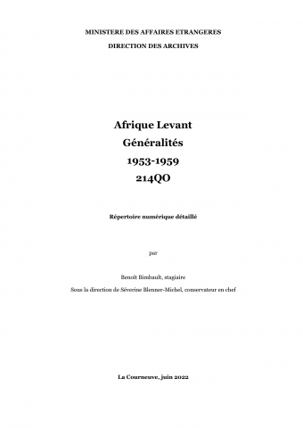 FR MAE 214QO, Afrique-Levant (Levant), Generalites, 1953-1959