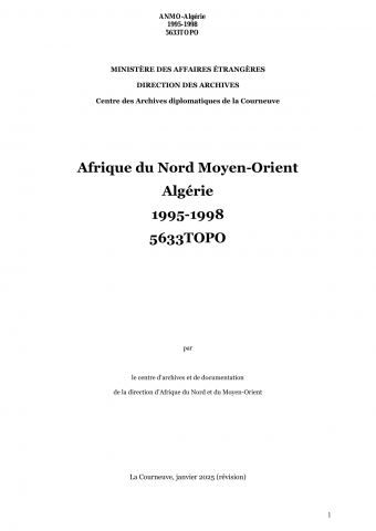 FR MAE 5633TOPO, Afrique du Nord - Moyen-Orient, Algérie, 1995-1998