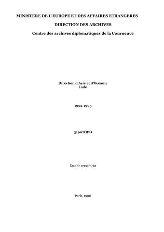 FR MAE 3190TOPO, Asie-Océanie, Inde, 1992-1995