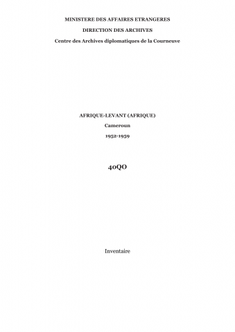 FR MAE 40QO, Afrique-Levant (Afrique), Cameroun, 1952-1959