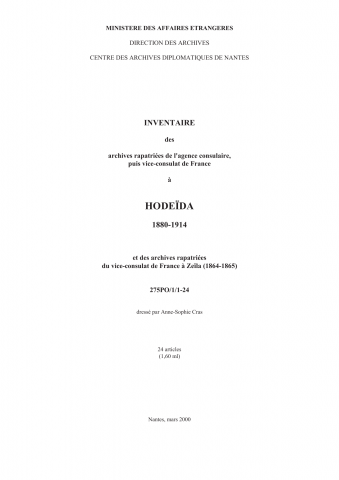 FR MAE 275PO, Hodeïda, consulat, 1957-2001