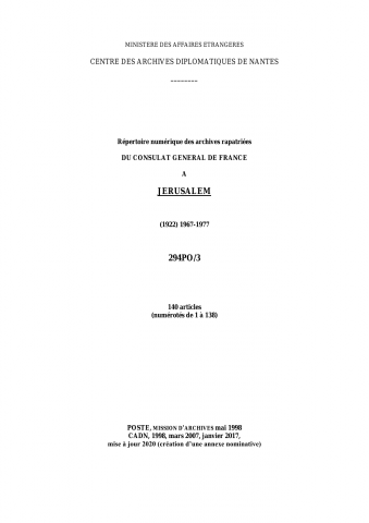 FR MAE 294PO/3, Jérusalem, consulat général, 1967-1977