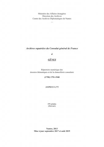 FR MAE 245PO/3, Gênes, consulat général, 1791-1940