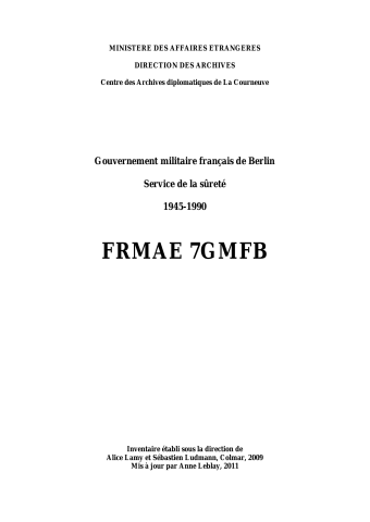 FR MAE 7GMFB, ZFO, Gouvernement militaire français de Berlin, Service de la sûreté, 1945-1990