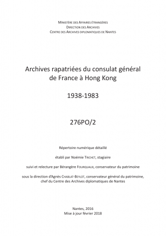 FR MAE 276PO/2, Hong Kong, consulat général, 1938-1983