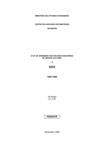 FR MAE 645PO/1, Sofia, service culturel, 1962-1989