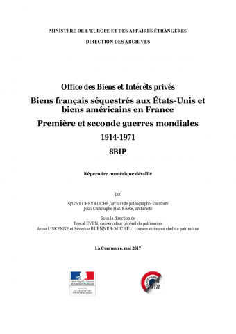 FR MAE 8BIP, Séquestres Etats-Unis, 1914-1971