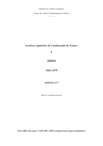 FR MAE 36PO/4, Ankara, ambassade, 1963-1979