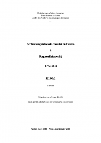 FR MAE 561PO/1, Raguse, consulat, 1772-1893