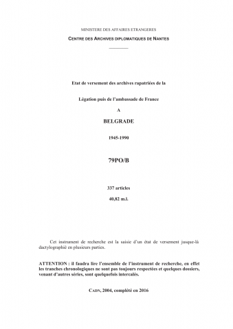 FR MAE 79PO/B/1-337, Belgrade, ambassade, 1945-1990