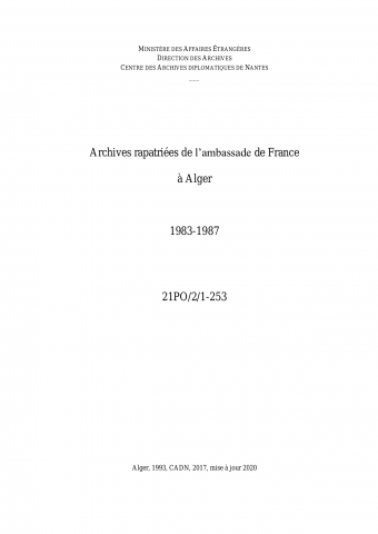 FR MAE 21PO/2, Alger, ambassade, 1983-1987