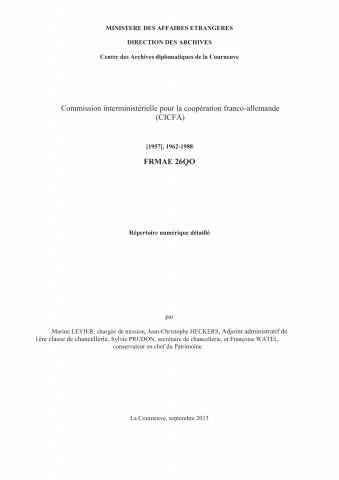 FR MAE 26QO, Commission interministérielle de coopération franco-allemande (CICFA), 1962-1988