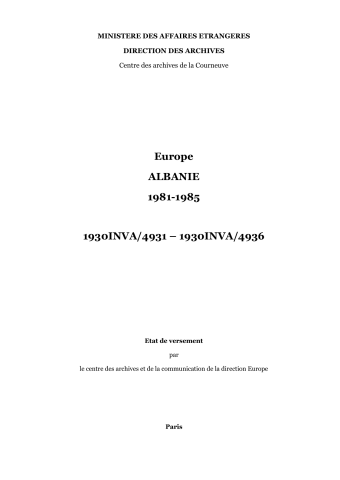 FR MAE 1930INVA, Europe, Albanie, 1981-1985