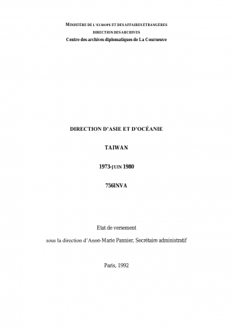 FR MAE 756INVA, Asie-Océanie,  Taiwan, 1973-1980