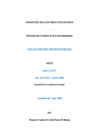 FR MAE 21AO, transcription entretien de Jean LALOY