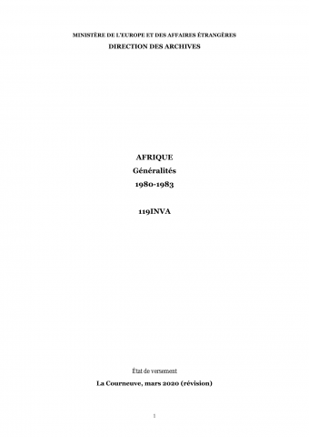 FR MAE 119INVA, Afrique, Généralités, 1980-1983