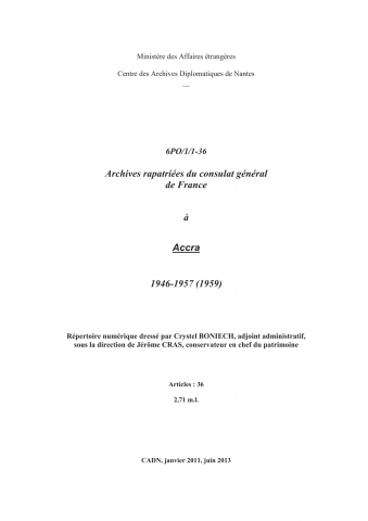 FR MAE 6PO/1, Accra, consulat général, 1946-1957