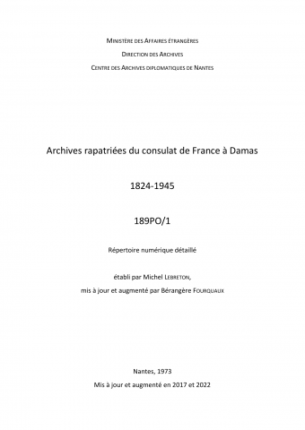 FR MAE 189PO/1, Damas, consulat, 1824-1945