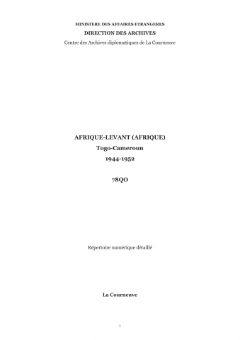 FR MAE 78QO, Afrique-Levant (Afrique), Togo-Cameroun, 1944-1952