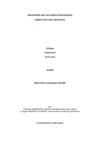FR MAE 319QO, Afrique, Cameroun, 1970-1972