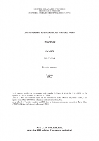 FR MAE 735PO/1, Vintimille, consulat, 1945-1970