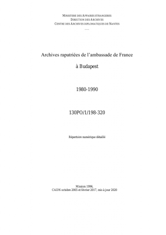 FR MAE 130PO/1/198-320, Budapest, ambassade, 1980-1990